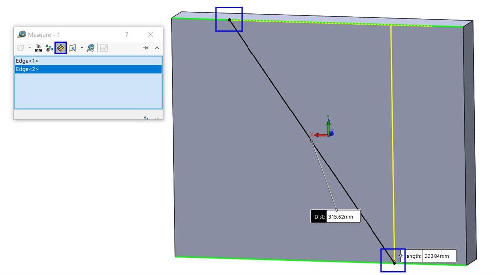 حالت اندازه‌گیری Point to point در ابزار Measure نرم‌افزار سالیدورک